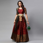 Woven Design Semi-Stitched Lehenga & Unstitched Blouse With Dupatta
